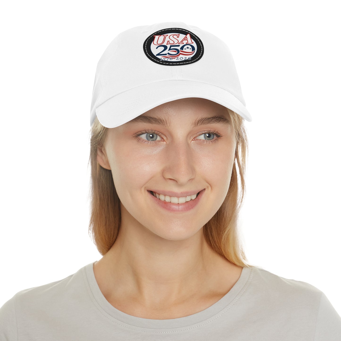 USA 250 Semiquincentennial Dad Hat with Leather Patch (Round)
