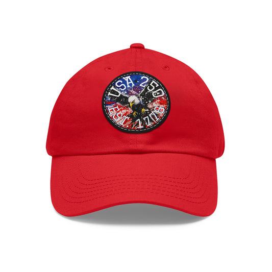 USA 25 Bald Eagle Leather Patch Dad Hat — Patriotic Round Patch Cap