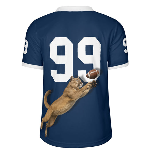 Clutch Catch Mountain Lion Mascot Navy Football Jersey - Custom Number - Quick-Dry Mesh