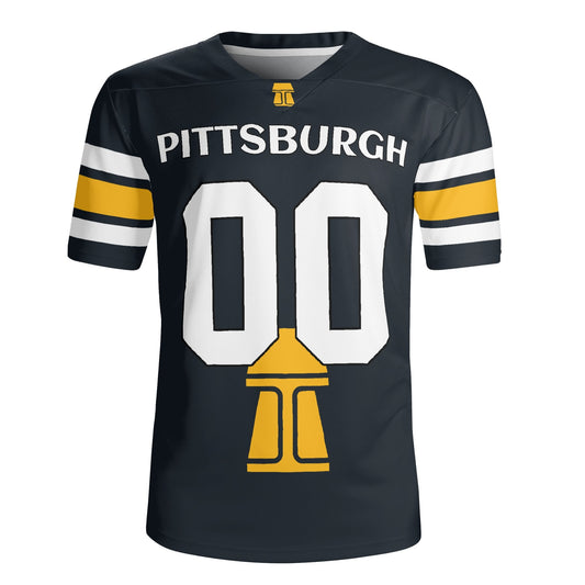 Steel City Black/Gold Football Jersey – Custom Name & Number – Breathable Mesh