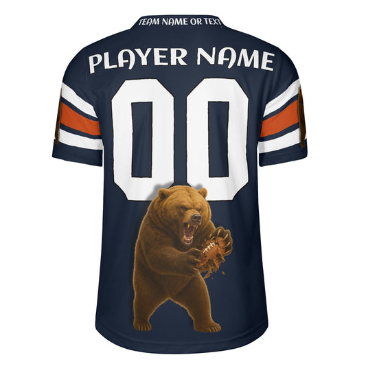 Windy City Navy/Orange Bear Mascot Football Jersey – Custom Name & Number – Breathable Mesh
