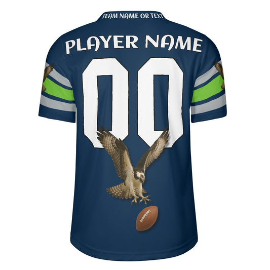 Neon Lime/Navy Hawk Mascot Football Jersey – Custom Name & Number – Breathable Mesh