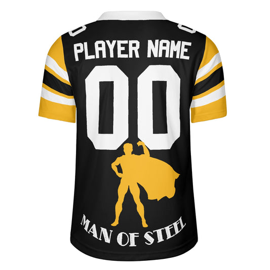Steel City “Man of Steel” Parody Jersey — Custom Name & Number (Black/Gold, S–7XL)