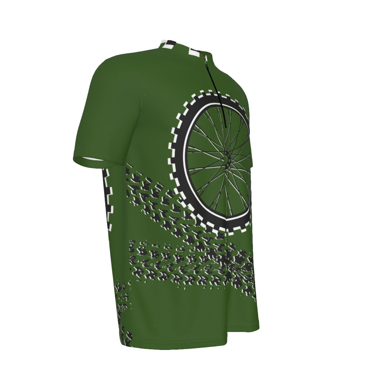 Green Tire Tracks All-over Print Men's MTB Jersey With Black Zipper