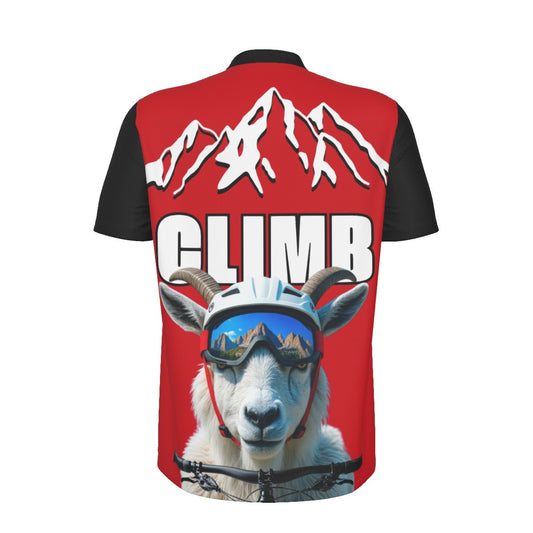 Red Mountain Goat Climb All-over Print Men's MTB Jersey With Black Zipper