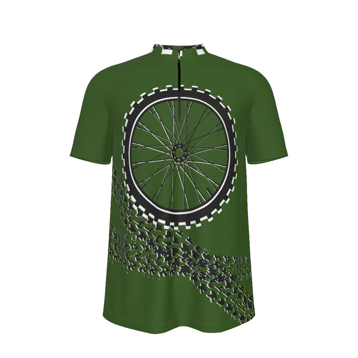 Green Tire Tracks All-over Print Men's MTB Jersey With Black Zipper