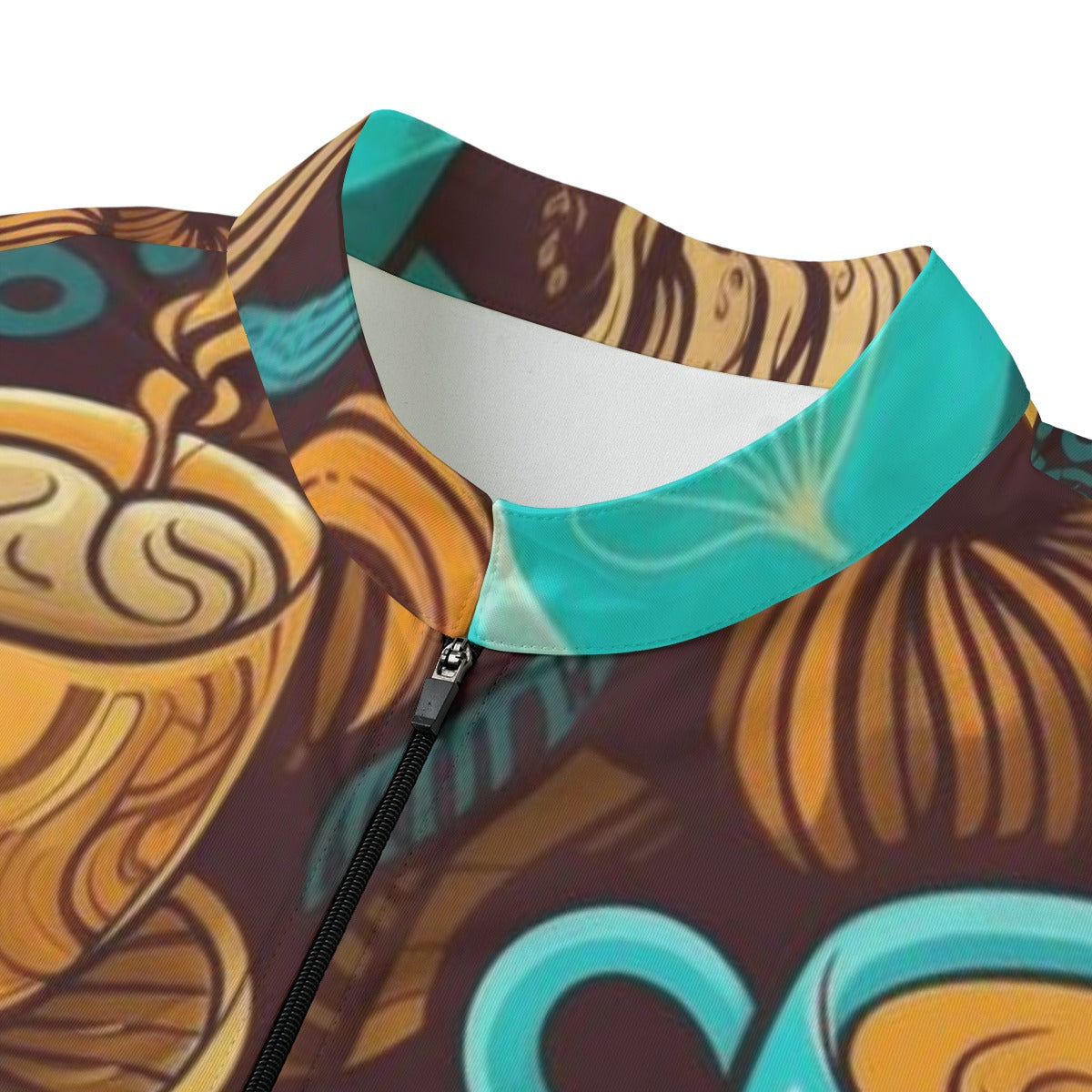 Caffeine Trails: Coffee Swirl MTB Jersey All-over Print Men's Billiard Cloth With Black Zipper