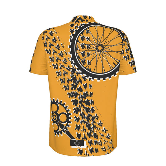 Yellow Crank & Tire Tracks All-over Print Men's MTB Jersey With Black Zipper