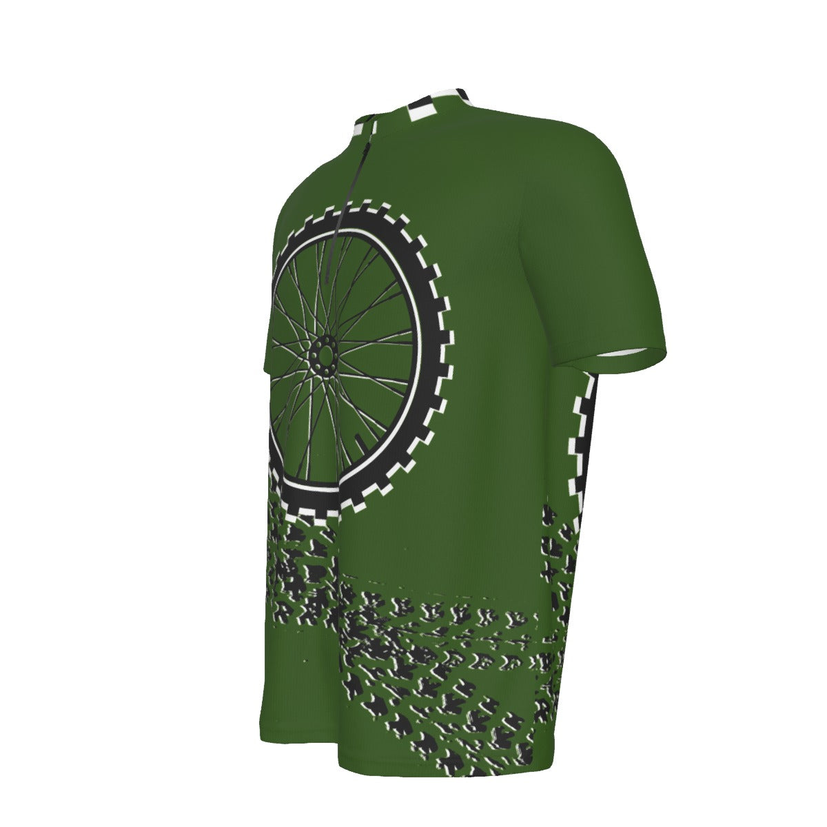 Green Tire Tracks All-over Print Men's MTB Jersey With Black Zipper