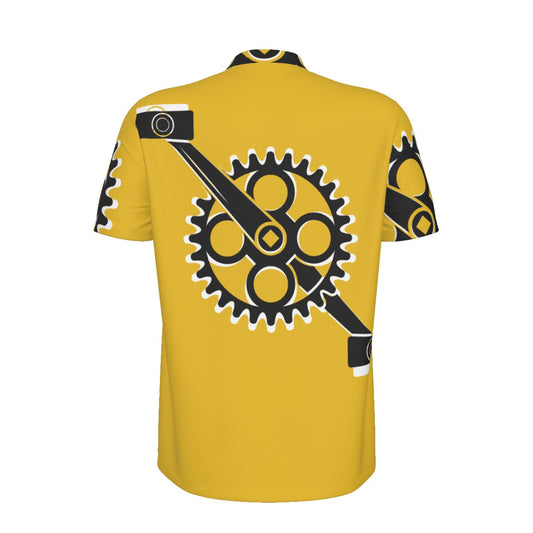 Leader Yellow Crankset All-over Print Men's MTB Jersey With Black Zipper