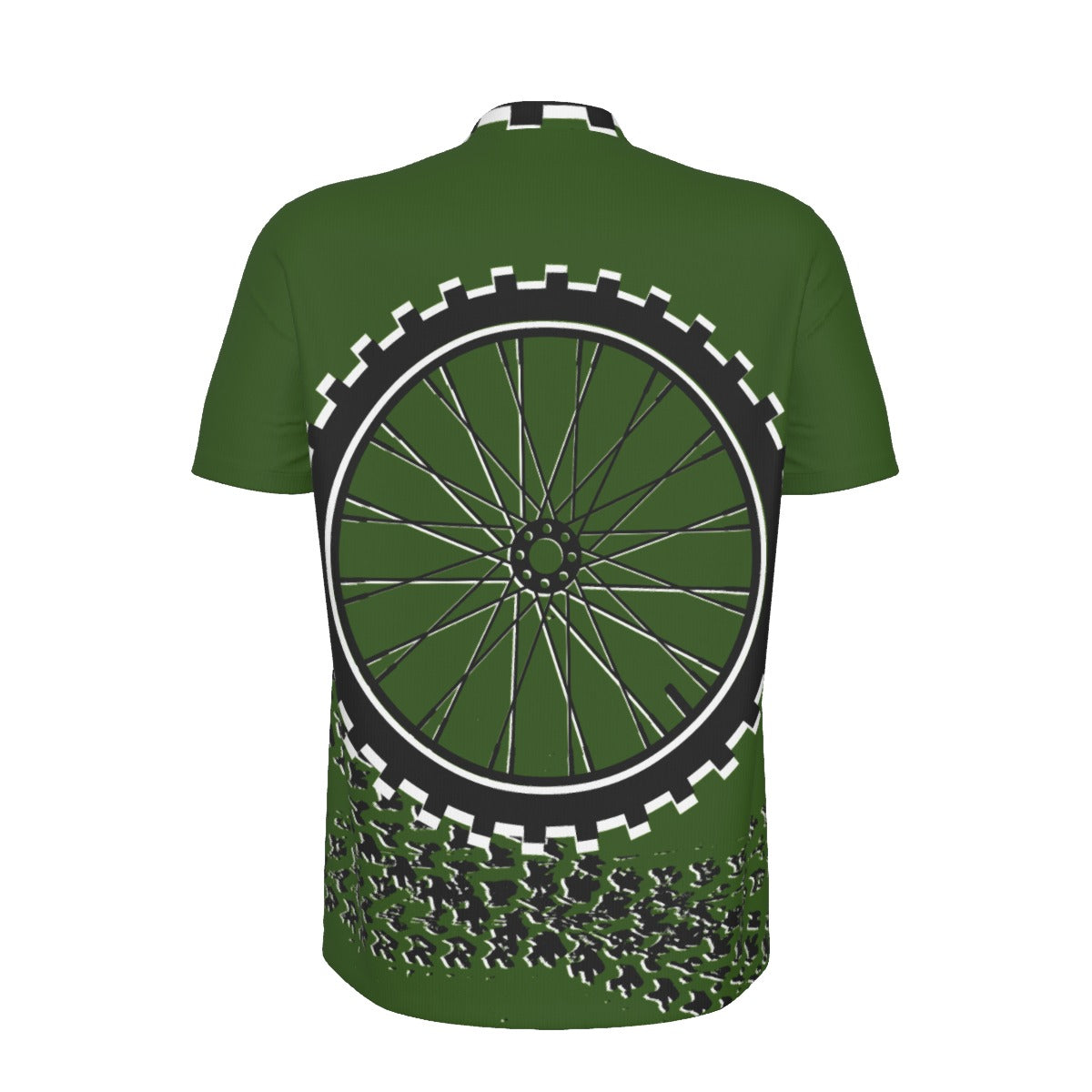 Green Tire Tracks All-over Print Men's MTB Jersey With Black Zipper