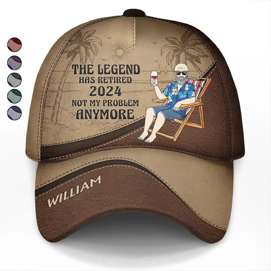 Personalized classic cap with "The Legend Has Retired" text, vintage retirement gift, polyester cotton cap