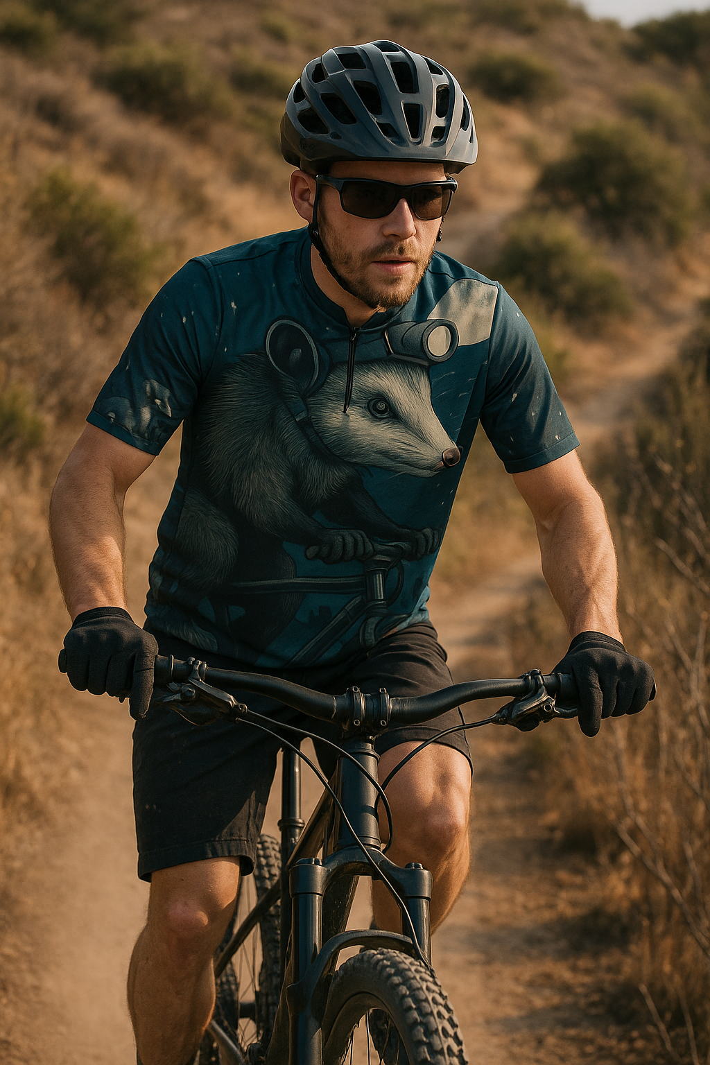 Opossum Night Rider All-over Print Men's MTB Jersey With Black Zipper