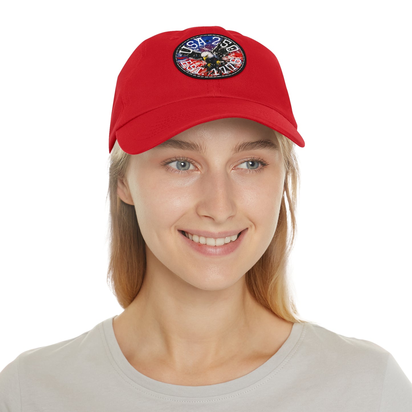 USA 25 Bald Eagle Leather Patch Dad Hat — Patriotic Round Patch Cap