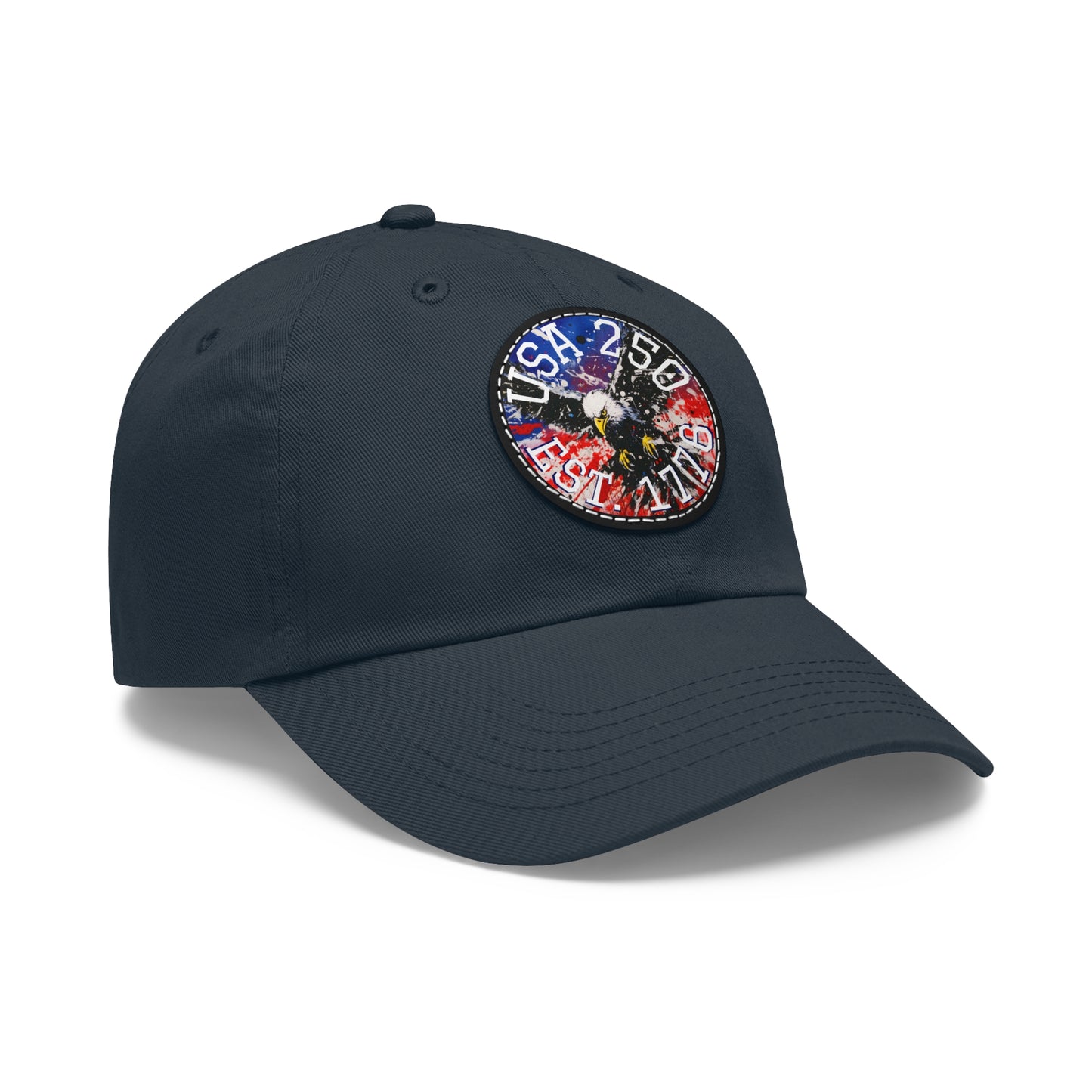 USA 25 Bald Eagle Leather Patch Dad Hat — Patriotic Round Patch Cap