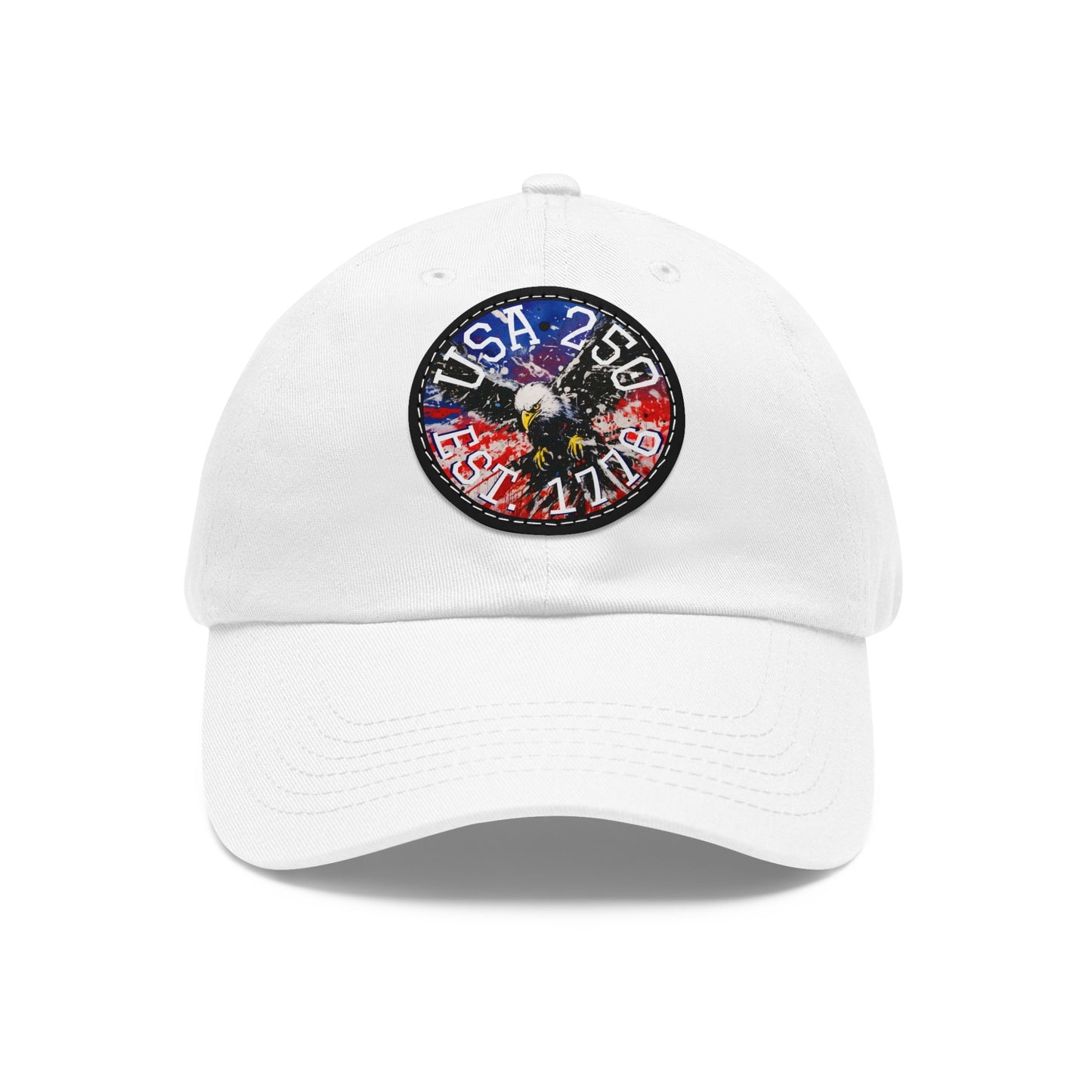 USA 25 Bald Eagle Leather Patch Dad Hat — Patriotic Round Patch Cap