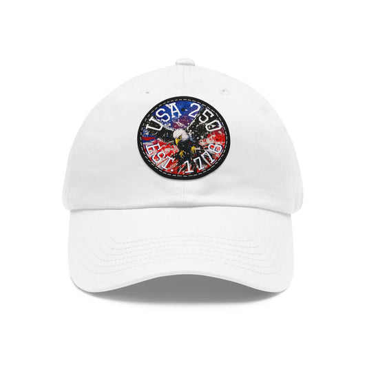 USA 25 Bald Eagle Leather Patch Dad Hat — Patriotic Round Patch Cap