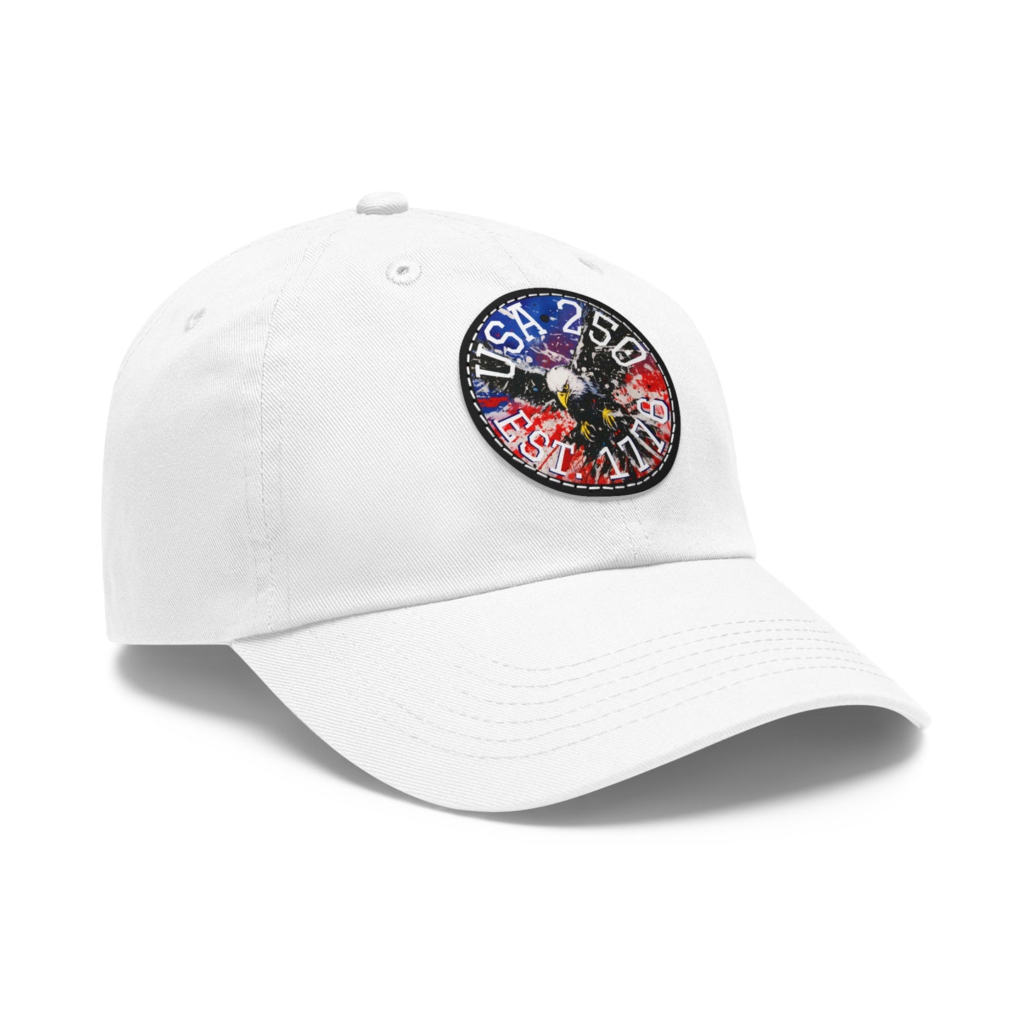 USA 25 Bald Eagle Leather Patch Dad Hat — Patriotic Round Patch Cap