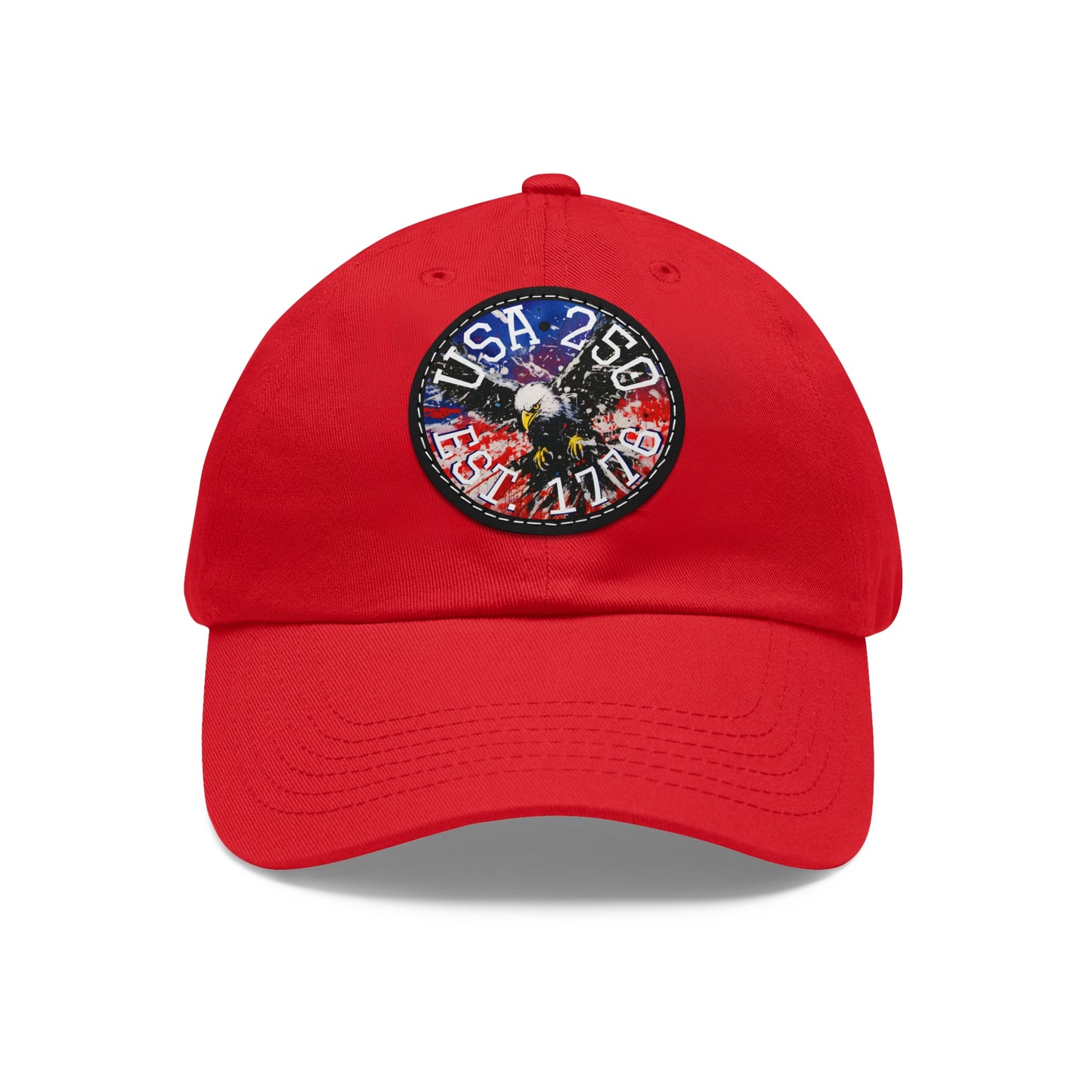 USA 25 Bald Eagle Leather Patch Dad Hat — Patriotic Round Patch Cap