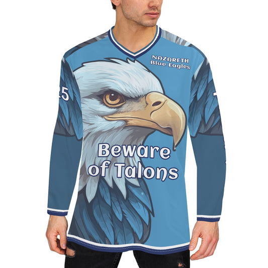 Custom Personalized Hockey-Style Nazareth Blue Eagle Jersey Long Sleeve Shirt