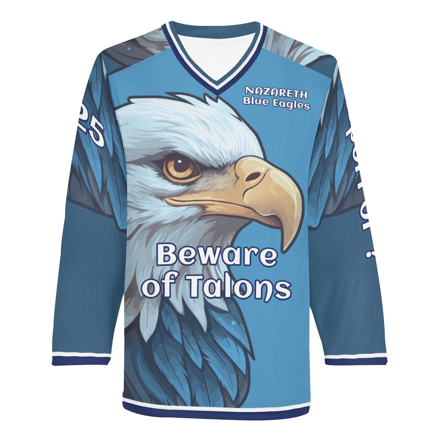 Custom Personalized Hockey-Style Nazareth Blue Eagle Jersey Long Sleeve Shirt