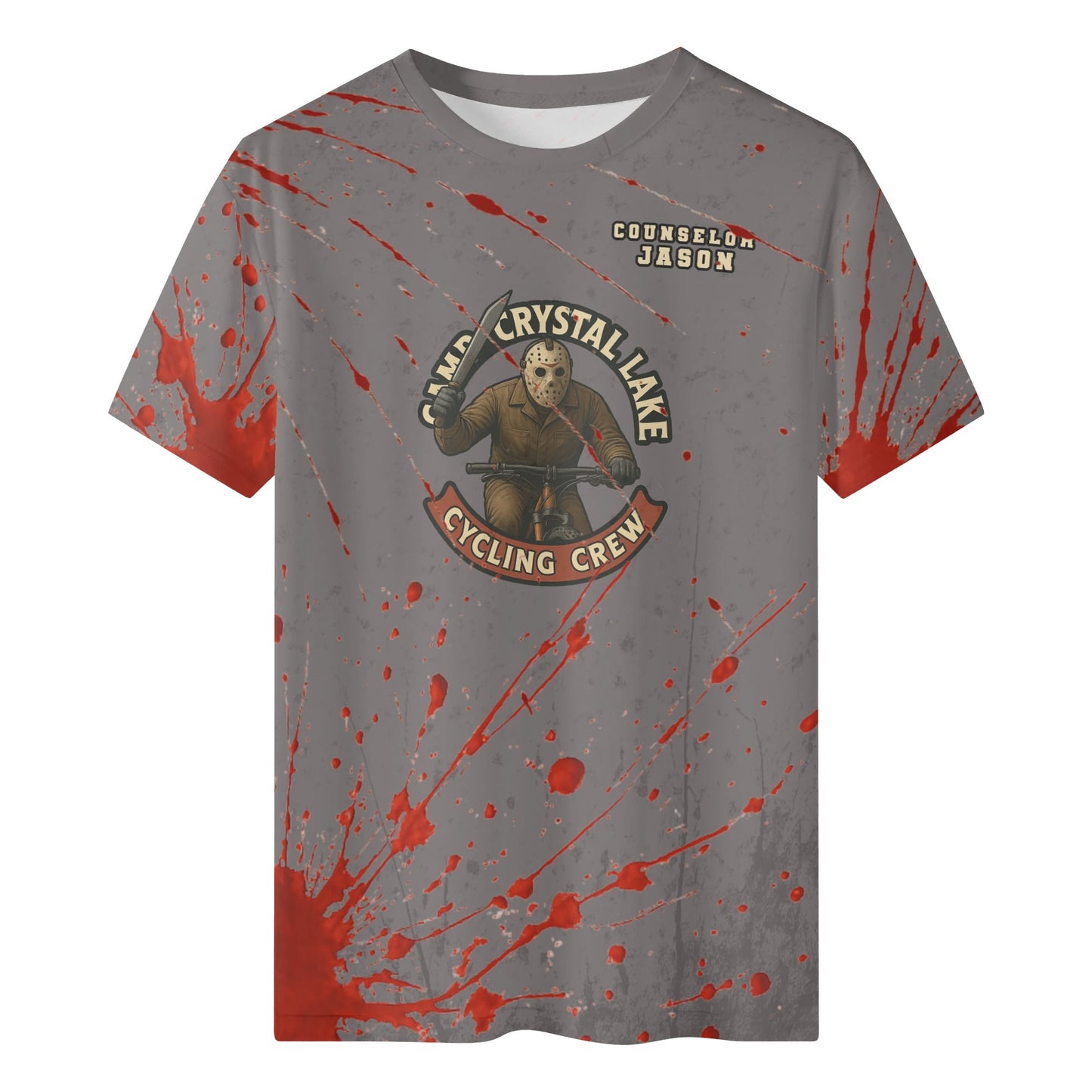 Personalized Camp Crystal Lake Cycling Crew "Counselor [Your Name]" Blood-Splattered Unisex All Over Print Classic T-Shirt