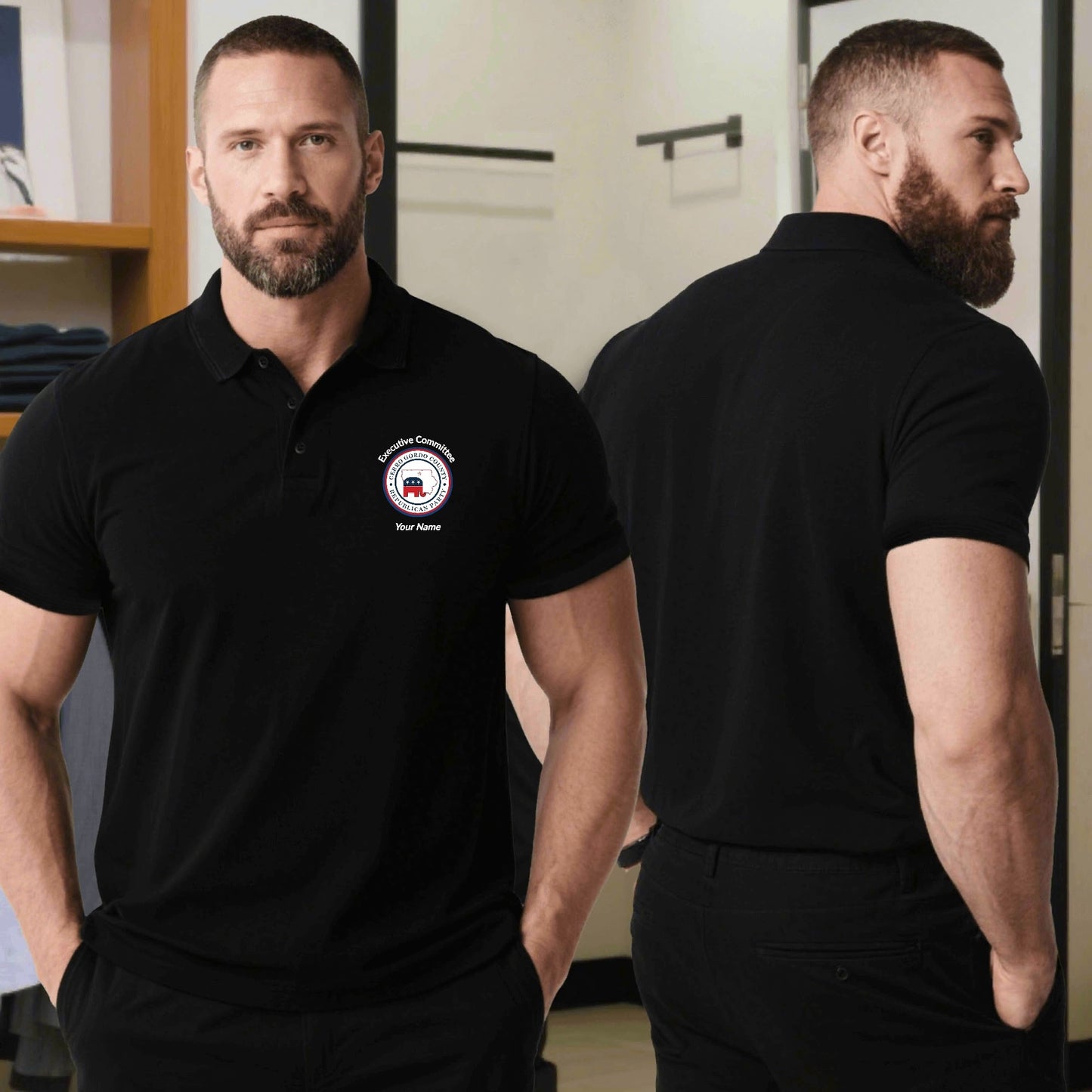 Cerro Gordo GOP Exec Committee Personalized US- Black Polo Shirt