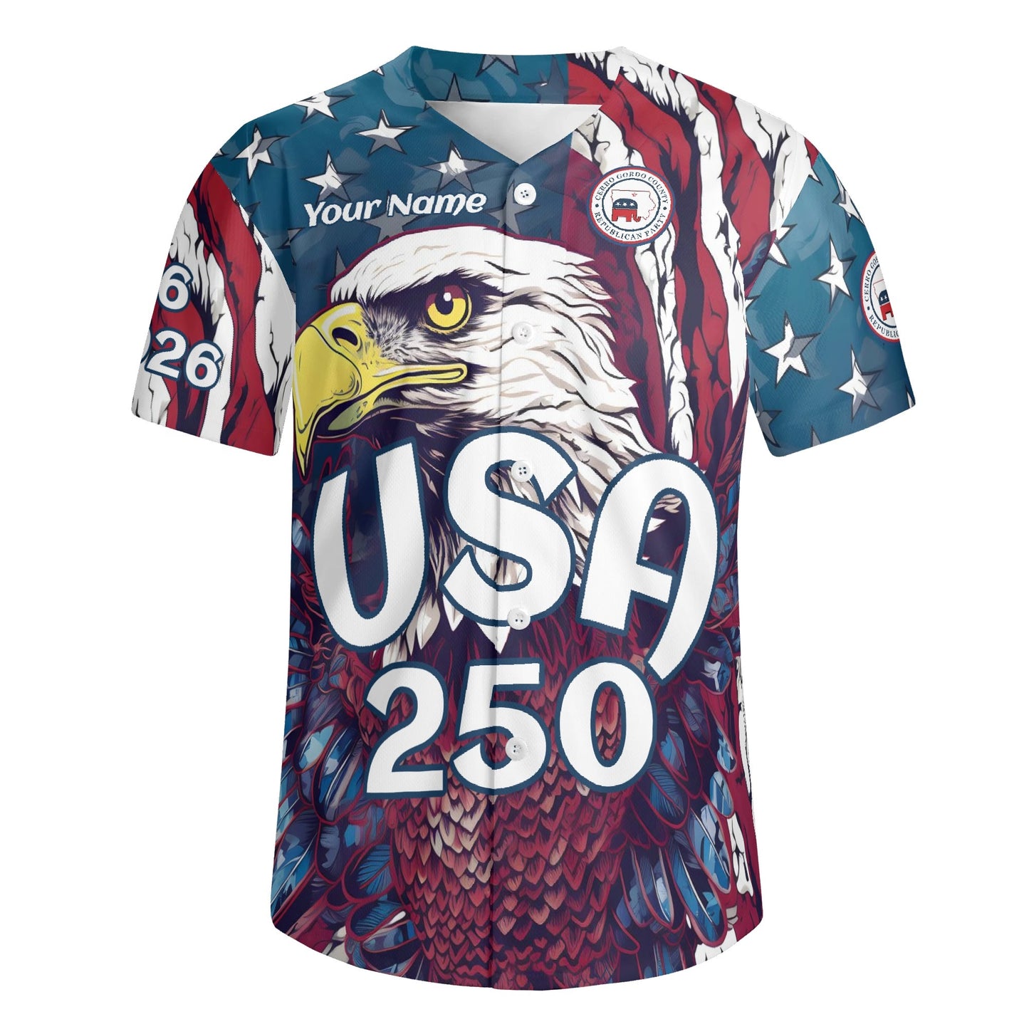 Cerro Gordo GOP USA 250 Eagle all-over-print Unisex Short Sleeve Baseball Jersey