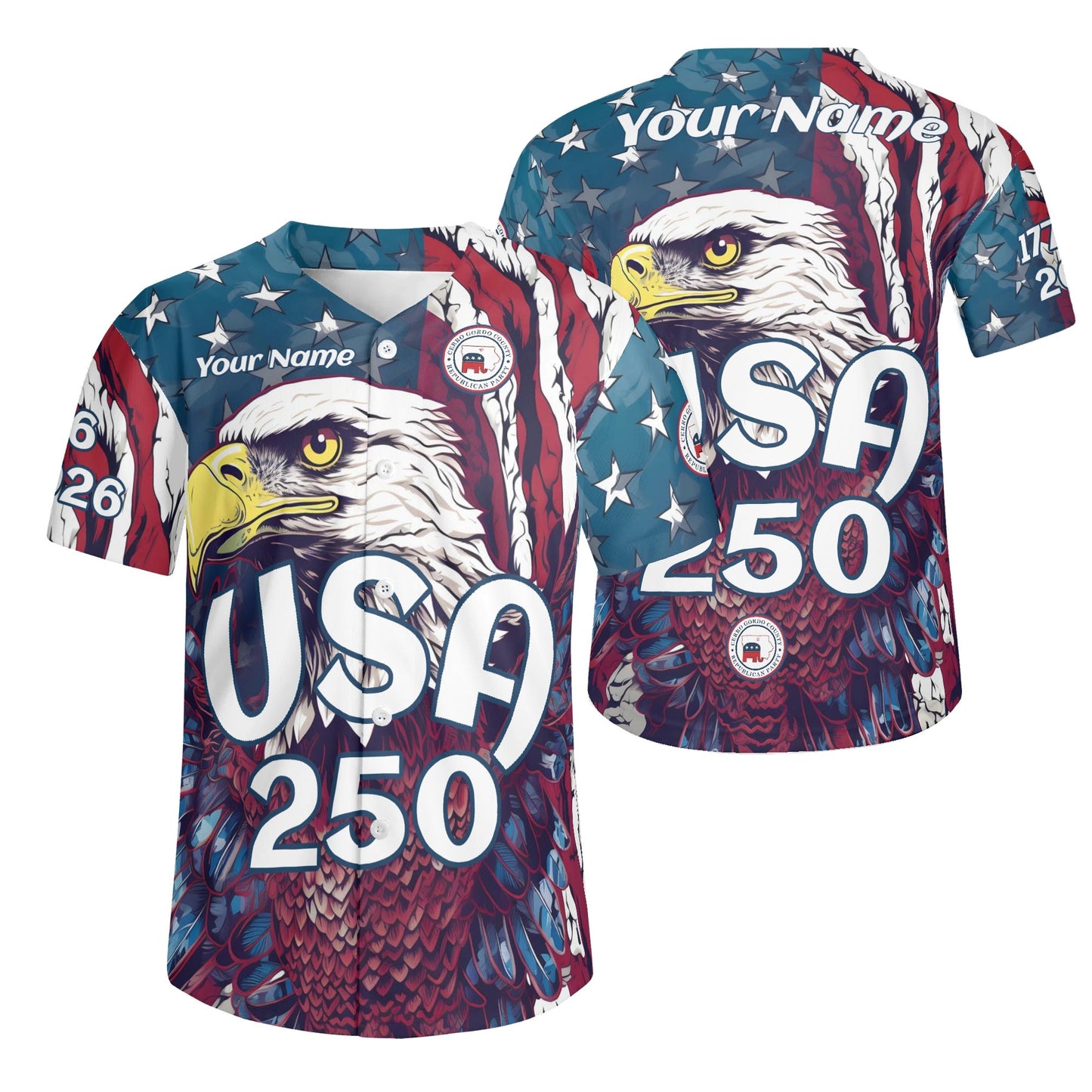 Cerro Gordo GOP USA 250 Eagle all-over-print Unisex Short Sleeve Baseball Jersey