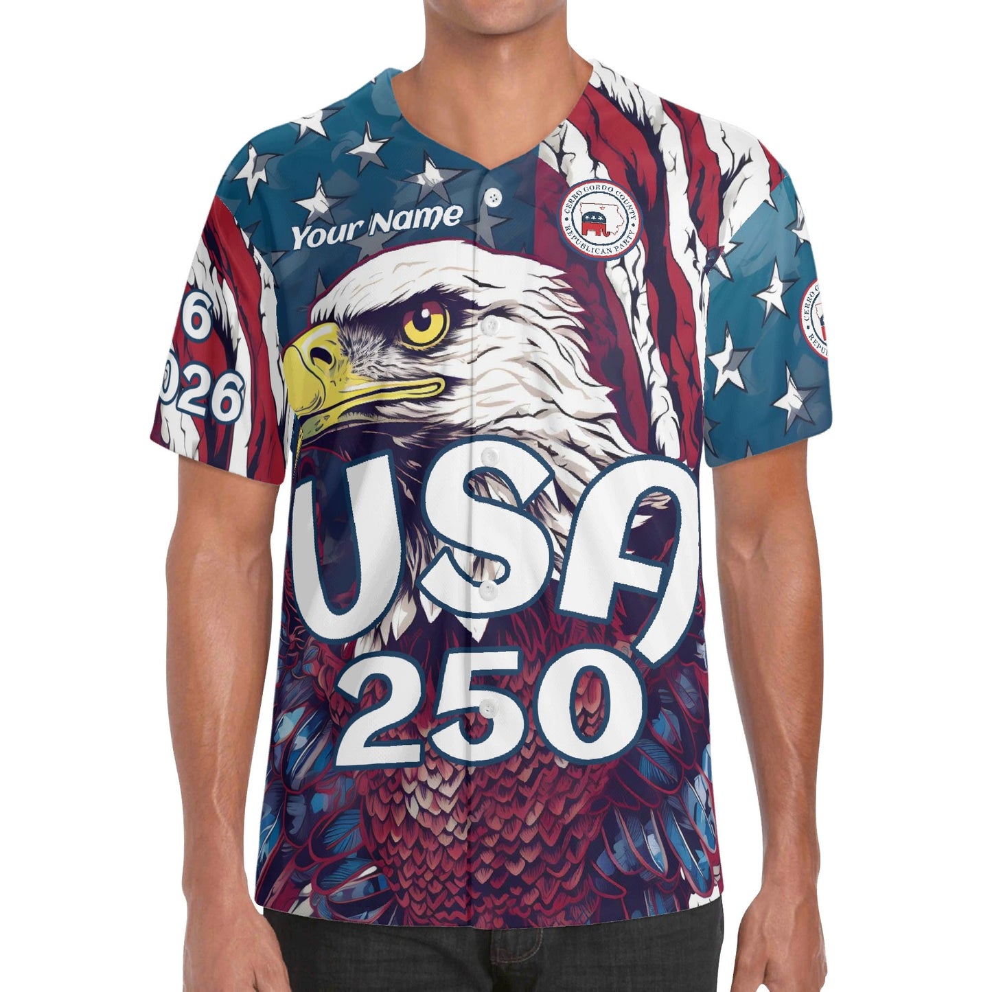 Cerro Gordo GOP USA 250 Eagle all-over-print Unisex Short Sleeve Baseball Jersey