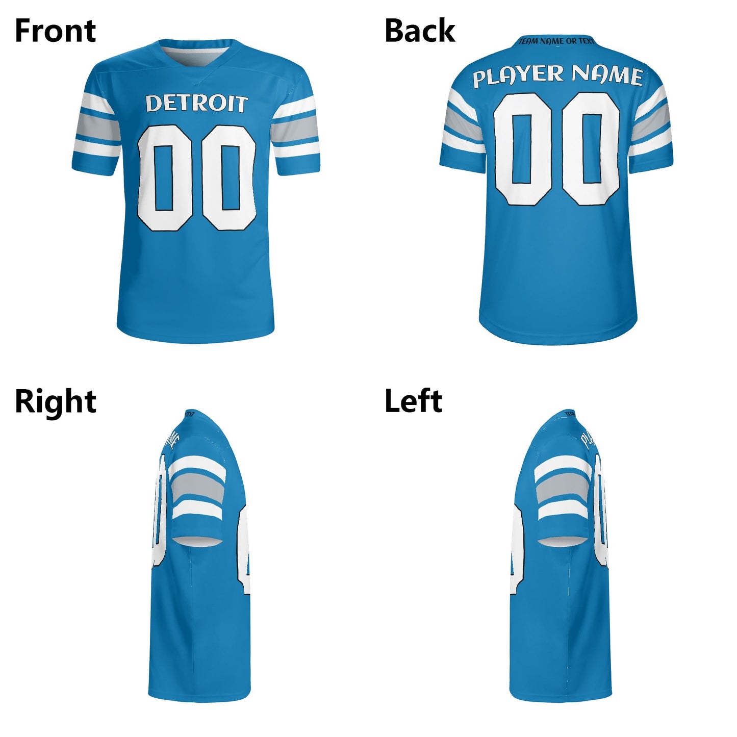 Motor City Blue Wordmark Football Jersey - Custom Name & Number - Quick-Dry Mesh