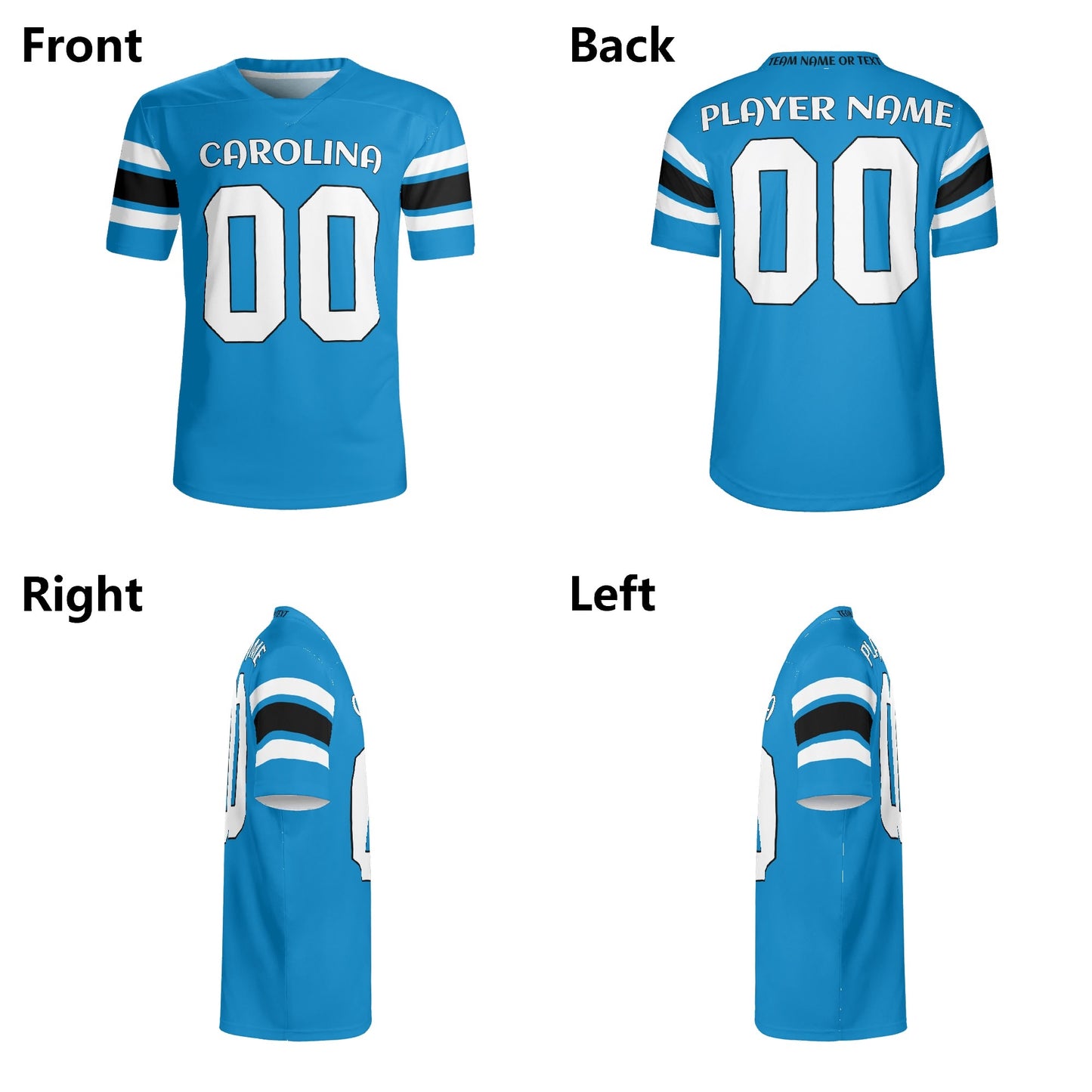 Coastal Blue/Black Football Jersey - Custom Name & Number - Quick-Dry Mesh