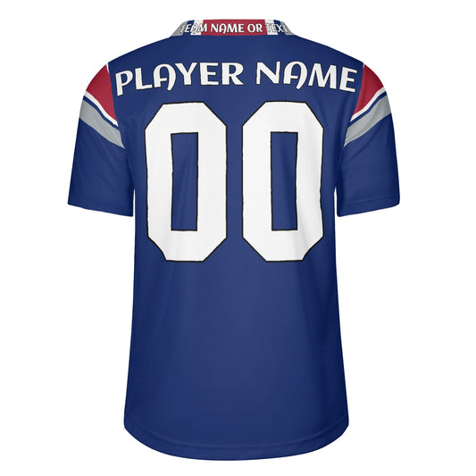 Royal Blue/Red Football Jersey - Custom Name & Number - Breathable Mesh