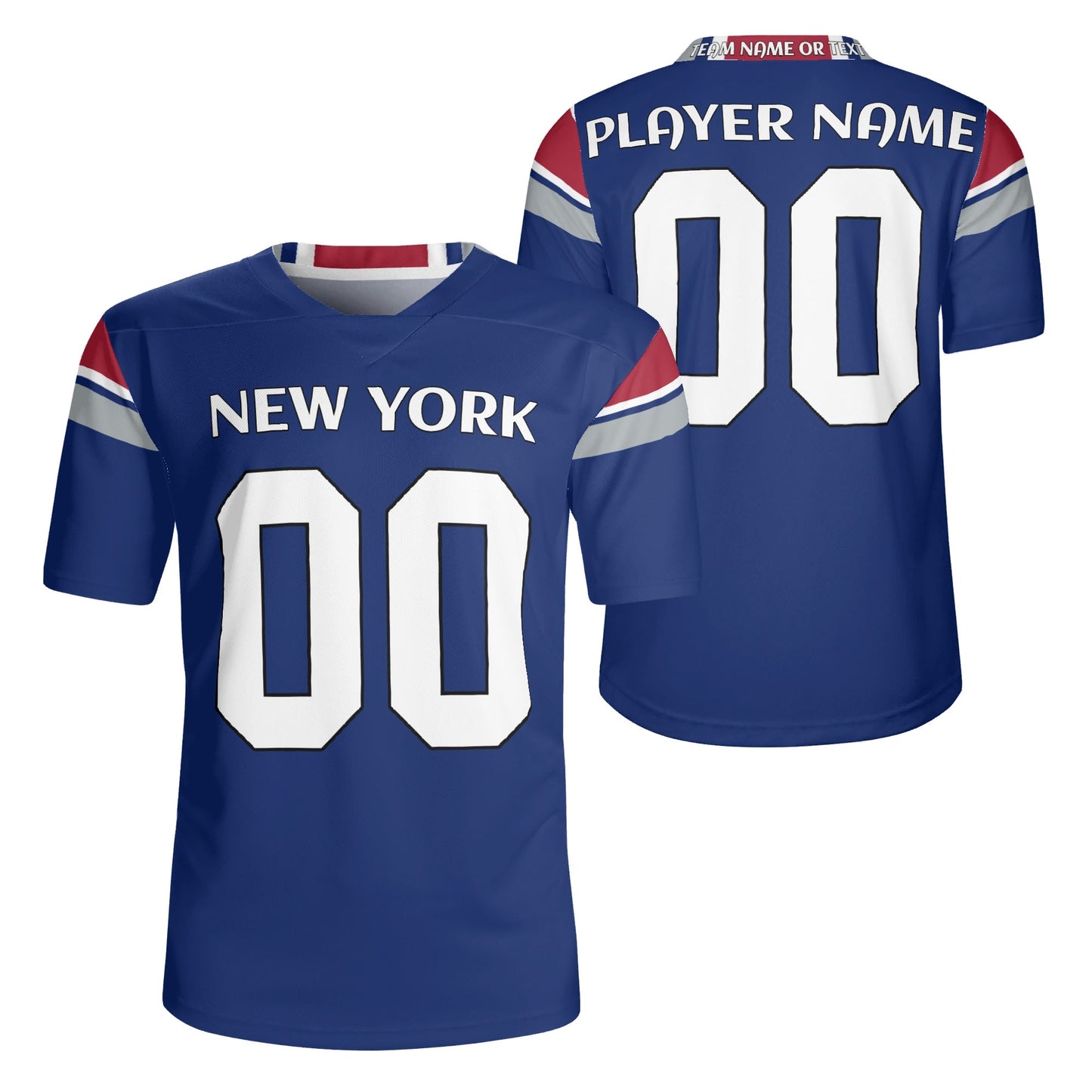 Royal Blue/Red Football Jersey - Custom Name & Number - Breathable Mesh