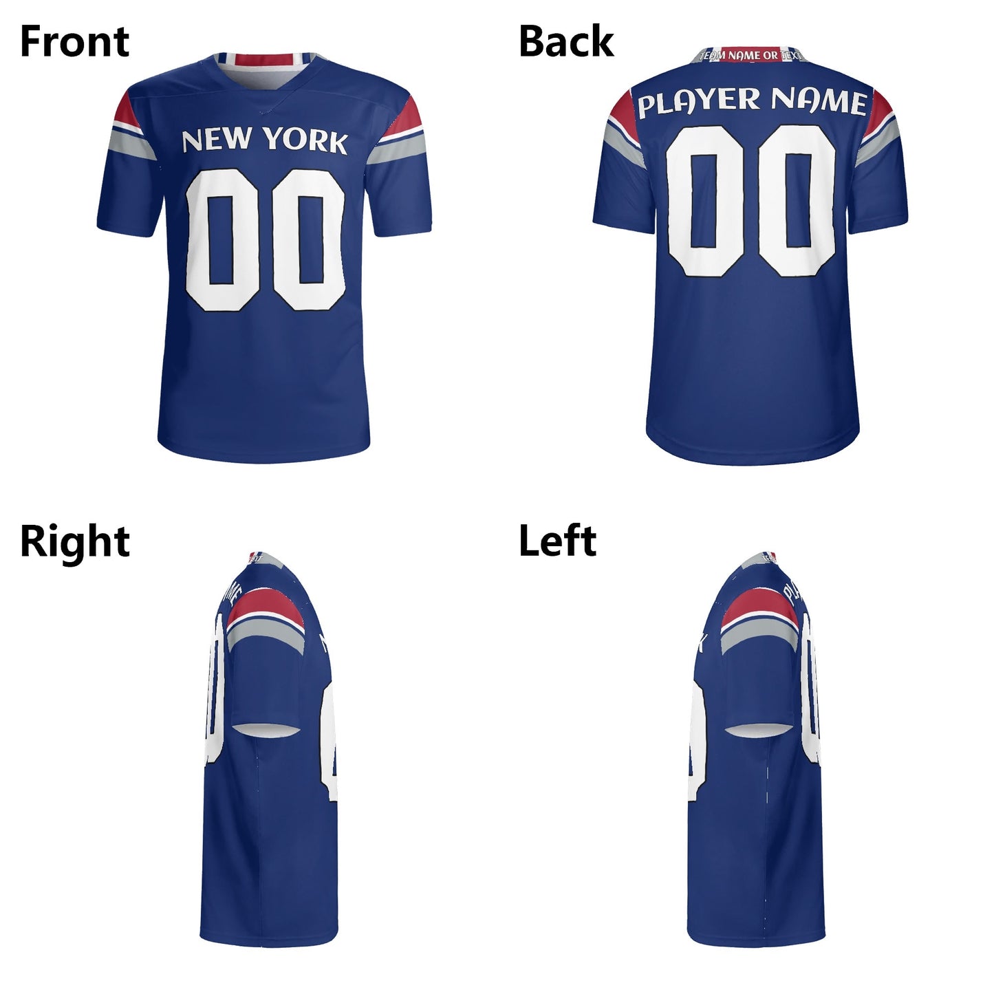 Royal Blue/Red Football Jersey - Custom Name & Number - Breathable Mesh