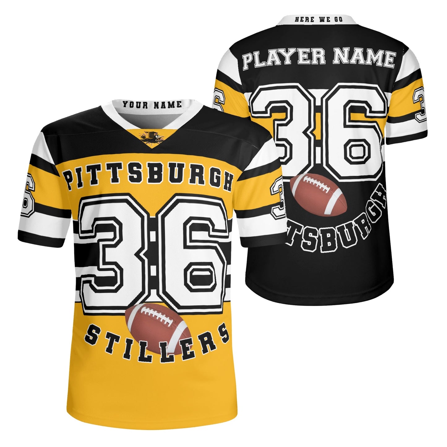 Stillers Black/Gold Stripe Gridiron Jersey - Personalized Name & Number - Knockout Finish