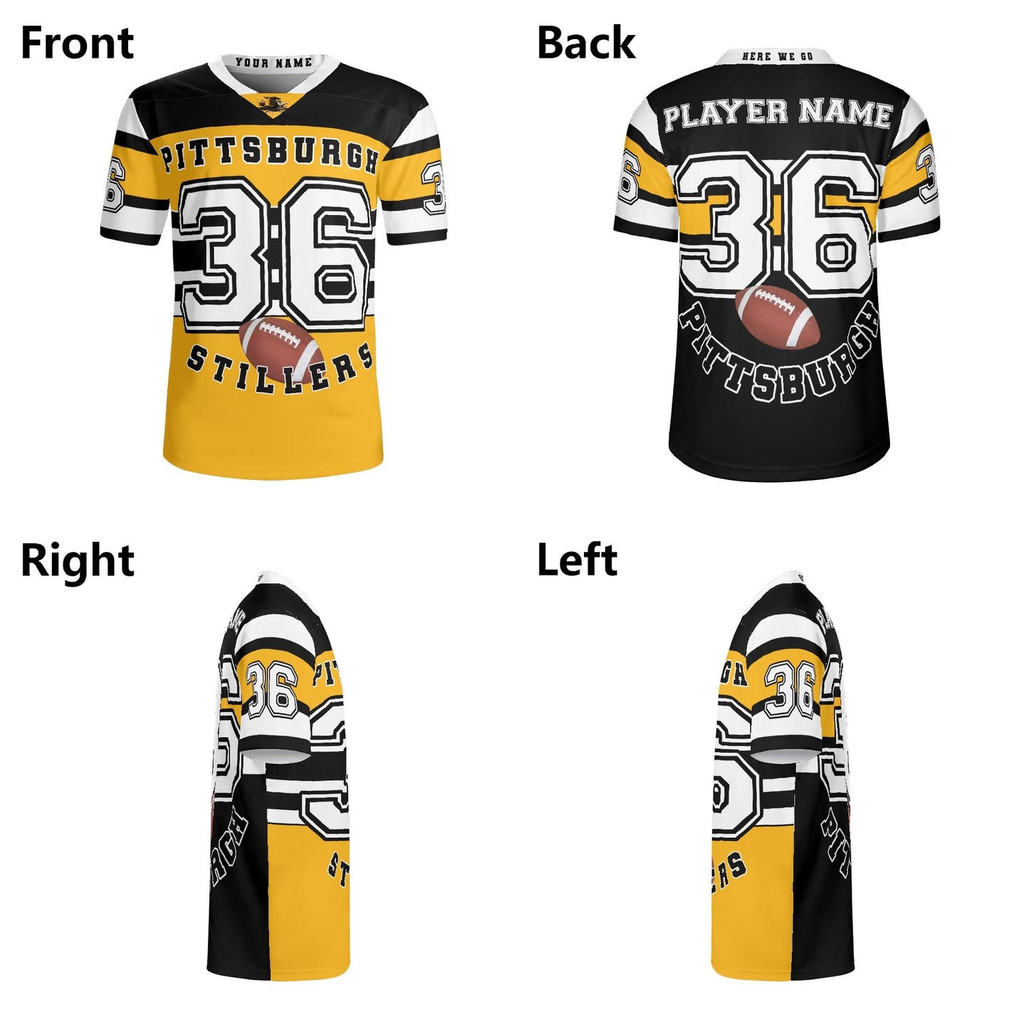 Stillers Black/Gold Stripe Gridiron Jersey - Personalized Name & Number - Knockout Finish