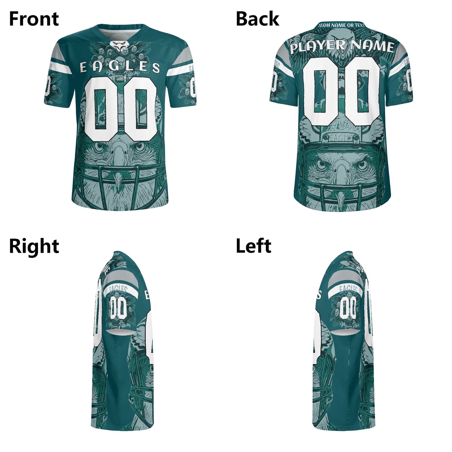 Midnight Green Eagle Mascot Football Jersey - Custom Name & Number - Coolest Eagle Jersey Ever