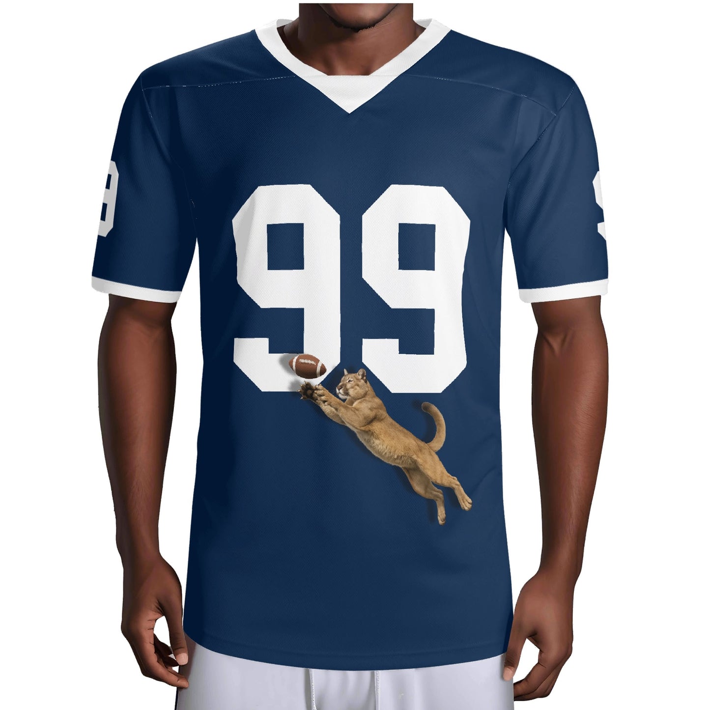 Clutch Catch Mountain Lion Mascot Navy Football Jersey - Custom Number - Quick-Dry Mesh
