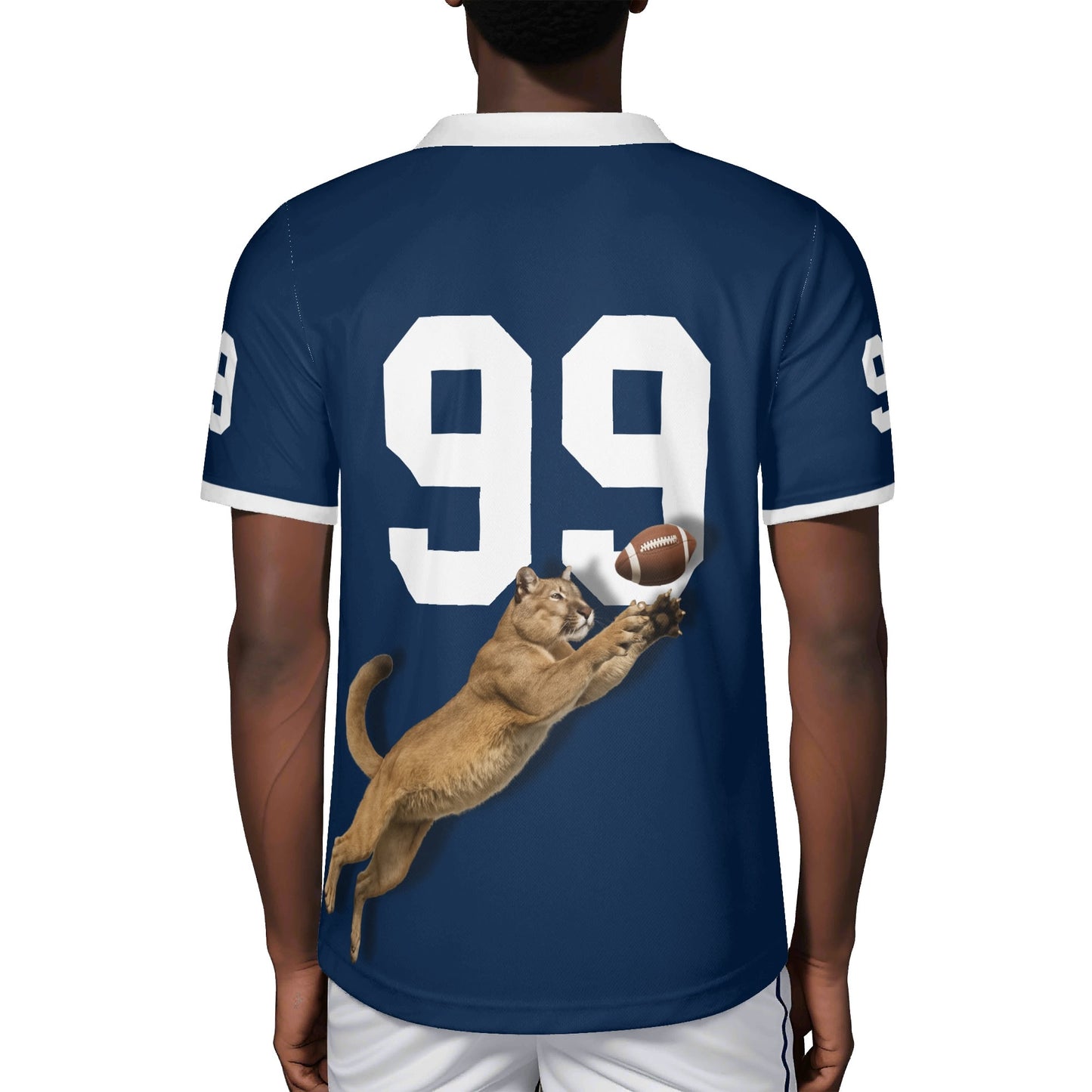 Clutch Catch Mountain Lion Mascot Navy Football Jersey - Custom Number - Quick-Dry Mesh