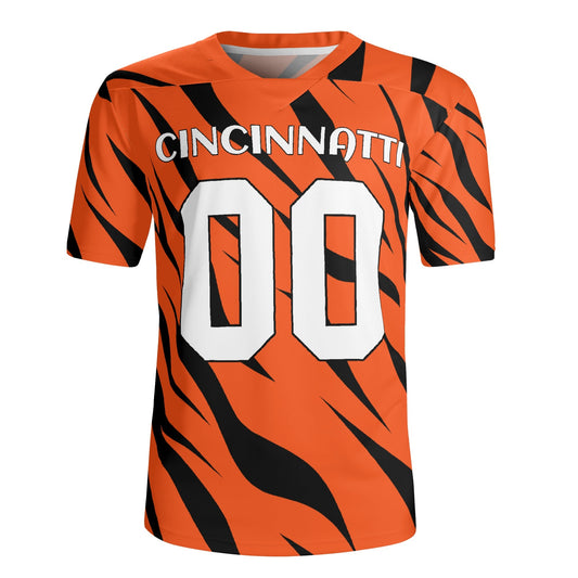 Orange/Black Tiger-Stripe Football Jersey - Custom Name & Number - Game-Day Ready Mesh