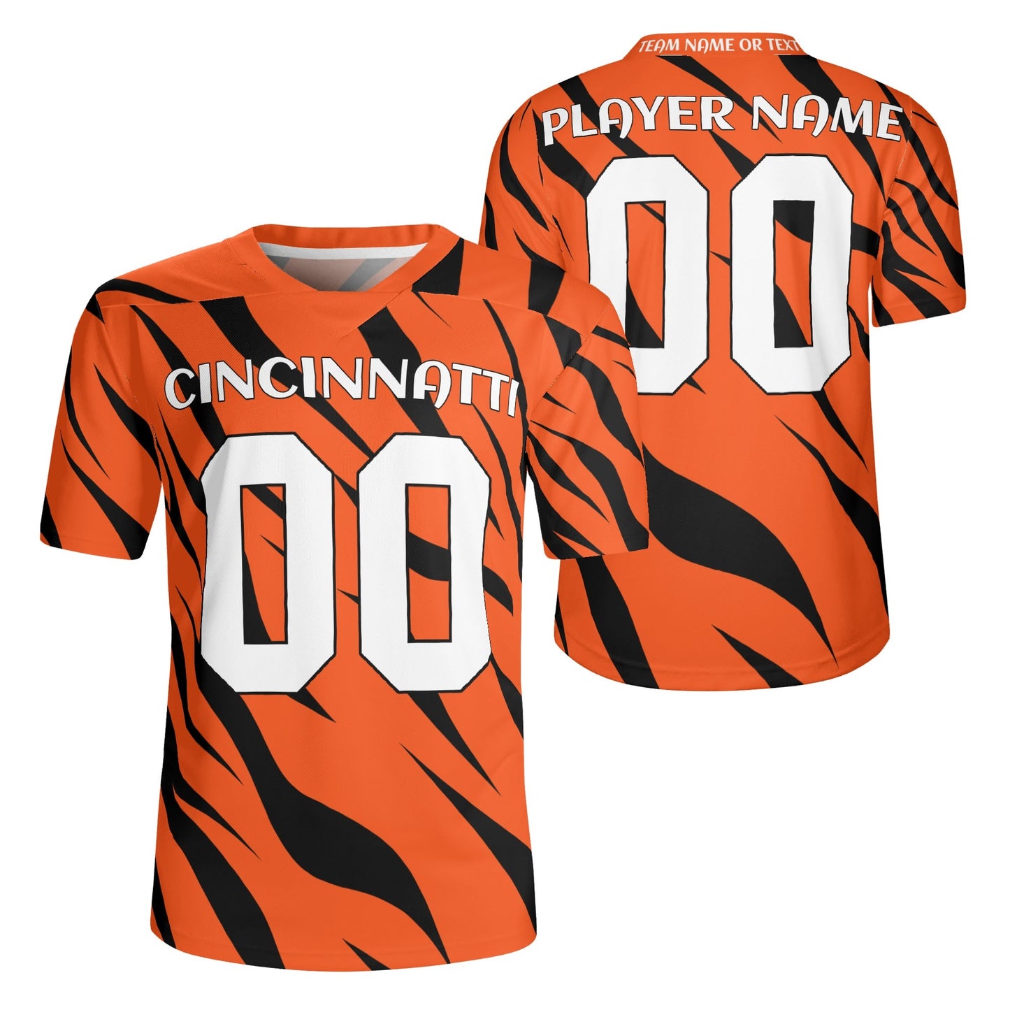 Orange/Black Tiger-Stripe Football Jersey - Custom Name & Number - Game-Day Ready Mesh