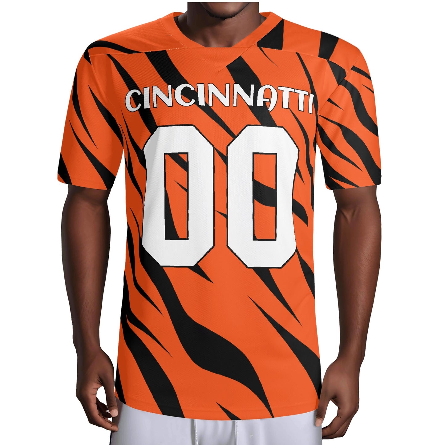 Orange/Black Tiger-Stripe Football Jersey - Custom Name & Number - Game-Day Ready Mesh