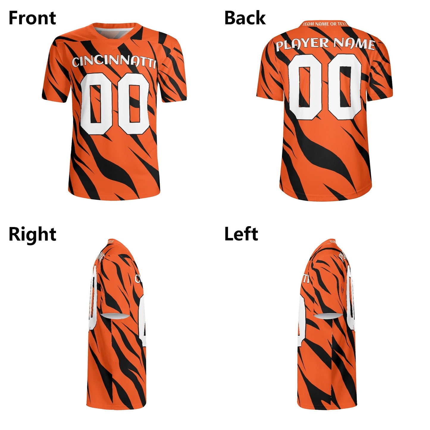 Orange/Black Tiger-Stripe Football Jersey - Custom Name & Number - Game-Day Ready Mesh