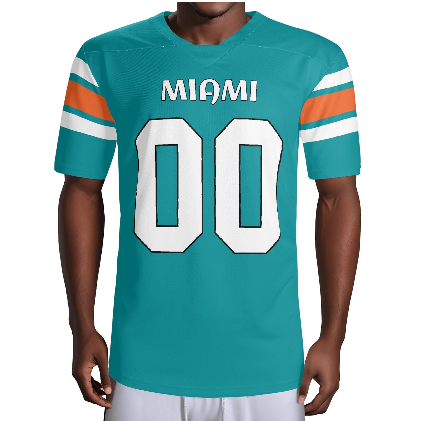 South Beach Aqua/Orange Football Jersey – Custom Name & Number – Quick-Dry Mesh