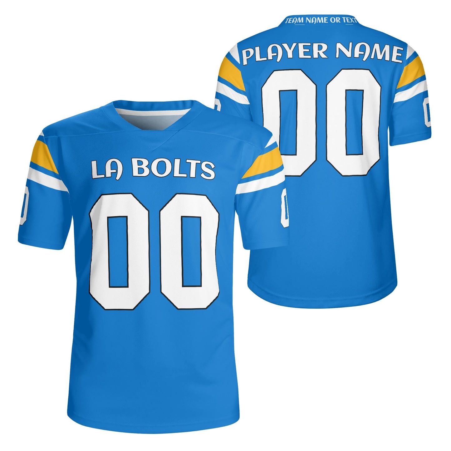 Lightning Strike Electric Blue/Yellow Football Jersey - Custom Name & Number - Quick-Dry Mesh