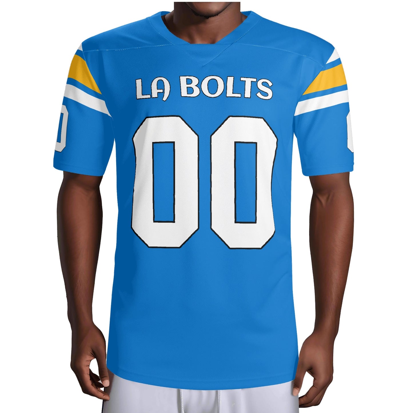 Lightning Strike Electric Blue/Yellow Football Jersey - Custom Name & Number - Quick-Dry Mesh
