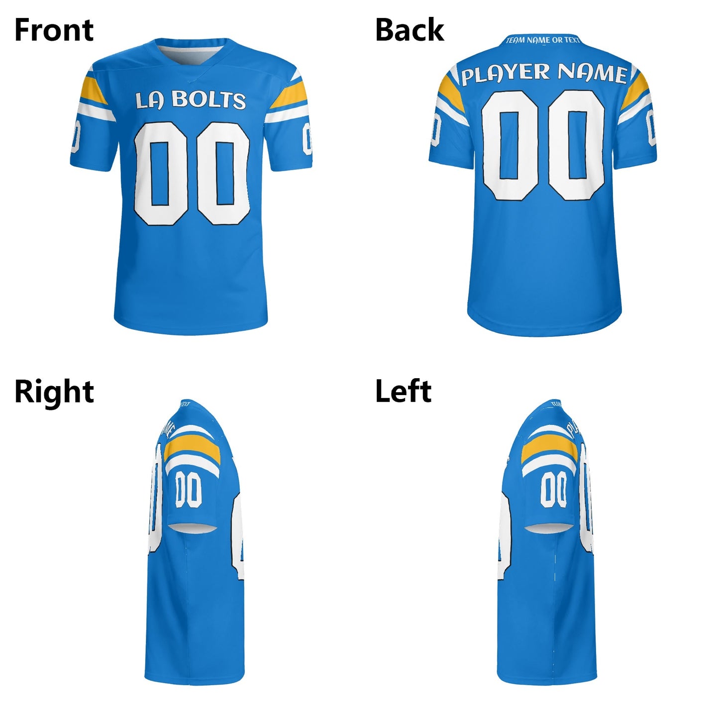 Lightning Strike Electric Blue/Yellow Football Jersey - Custom Name & Number - Quick-Dry Mesh