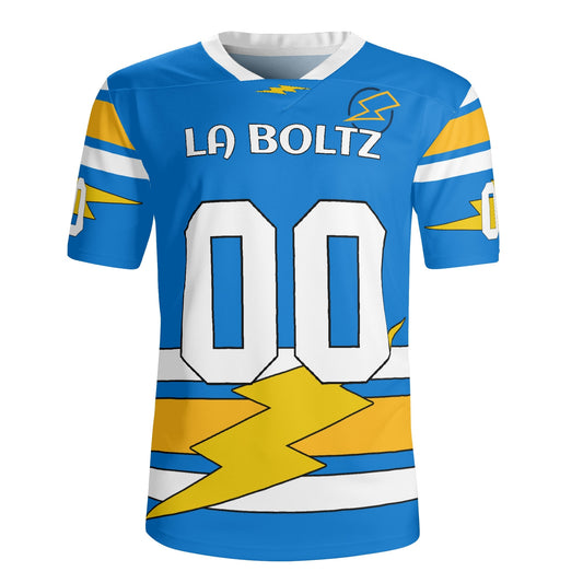 Lightning Bolt Electric Blue/Yellow Football Jersey – Custom Name & Number – Quick-Dry Mesh