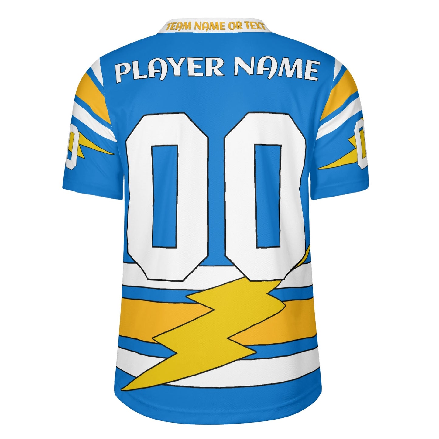 Lightning Bolt Electric Blue/Yellow Football Jersey – Custom Name & Number – Quick-Dry Mesh